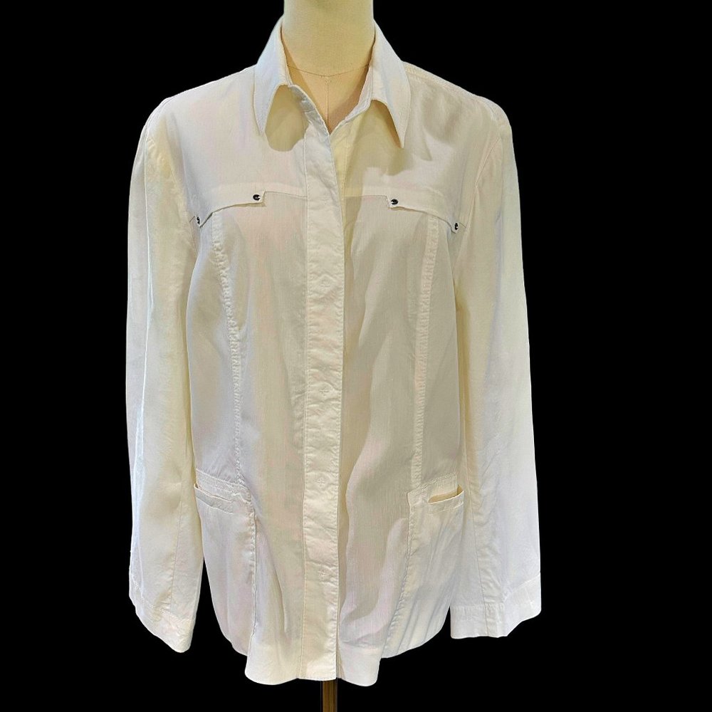 Coldwater Creek Lightweight Jacket Size 14 White Blazer Snap Front Shacket EUC